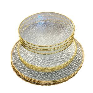 Artistic Accents Clear Daisy Star Glass Plates Gold Plate Set, New